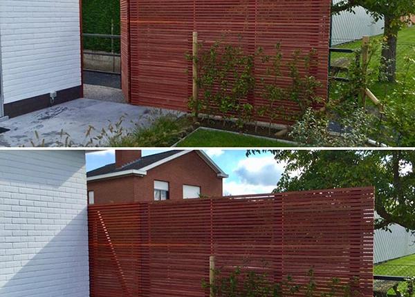 Tuin afsluiting + deur padoek, duurzaam hout vergrijst vrij snel